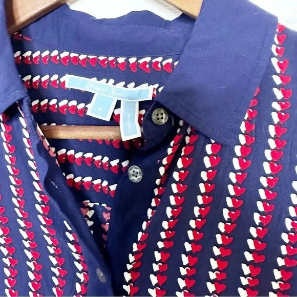 DRAPER JAMES Long Sleeve Shirt Dress Navy Red Heart Print Size 6 Preppy - Picture 5 of 7